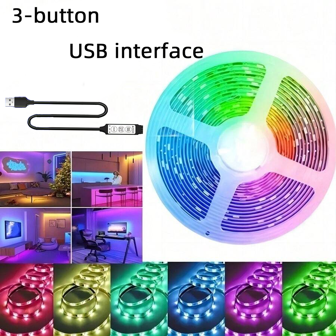 3英尺至100英尺 LED燈條，電視背光USB，可調顏色和亮度，按鈕控制，即插即用，非常易於安裝，裝飾夜燈，適用於家庭、臥室、客廳、假期、廚房、天花板、桌子。