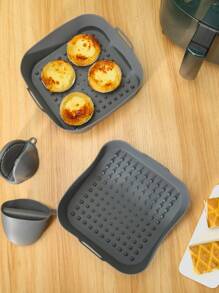 1Pc 8-Inch Nồi Chiên Không Dầu Air Fryer Chảo Nướng Chất Liệu Silicon Khay Nướng Cho Hải Sản, Cánh Thổ Nhĩ Kỳ Nướng, Cánh Gà Thích Hợp Cho Nồi Chiên Không Khí Trên 5L - Xám - Xem 5