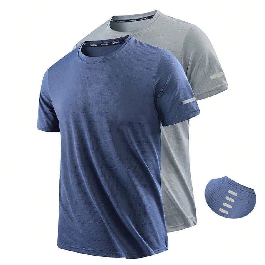 Men's Regular Fit Slim Stretchy Breathable Sports T-Shirt - Multicolor - View 1