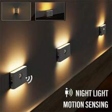 1pc/2pcs/4pcs LED Smart Sensor Night Light, Wireless USB Rechargeable Sensor Wall Light, With Motion Sensor, Upper And Lower Glow Protect Eyes Suitable For Bedroom, Hallway, Cabinet, Bathroom, Kitchen, Drawer - White - View 1