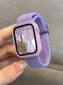 1 peça Pulseira de Apple Watch Tecida com Estampa Floral Miúda + 1 peça Capa de Silicone Adequada para Novo Apple Watch S10, Compatível com Apple Watch 9, 8, 7, 6, 5, 4, SE