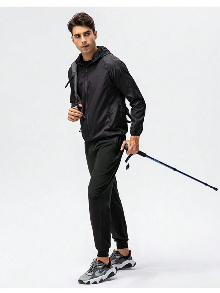 1pc Men's Lightweight Waterproof Jacket, Quick Dry Outdoor Casual Windbreaker Coat, Suitable For Summer & Autumn Sports Like Running, Cycling - màu đen - Xem 4