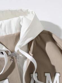 1pc Women's Hooded Windbreaker Jacket, Fashionable Couple Style, Spring/Autumn - Khaki - View 3