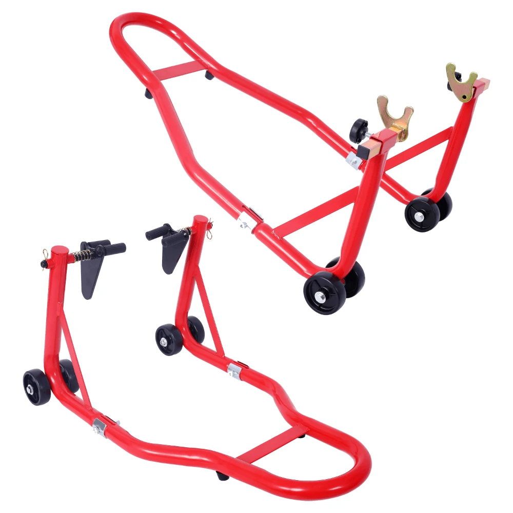 Motorcycle Stand 1000LB Sport Bike Front And Rear Wheel Lift Swingarm Paddock Stands Black U   Red - Red - View 1