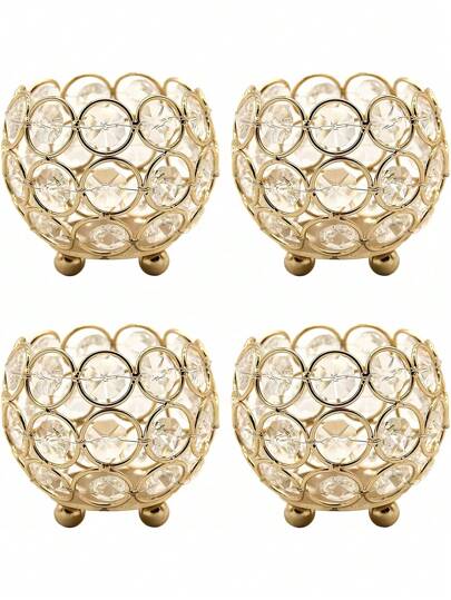 金色球形烛台镶嵌亚克力水晶，小碗/球形茶灯，许愿蜡烛，适用于万圣节、圣诞节餐桌装饰