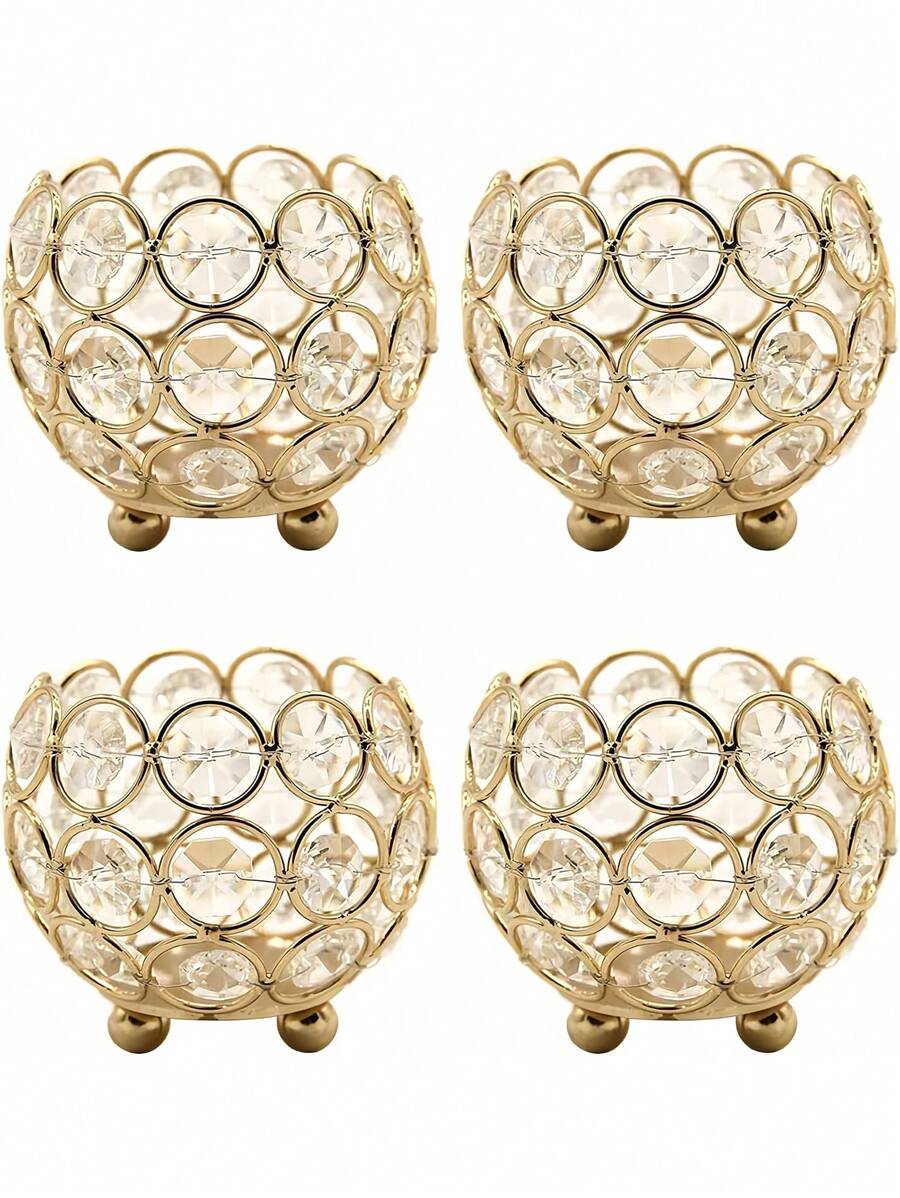 金色球形烛台镶嵌亚克力水晶，小碗/球形茶灯，许愿蜡烛，适用于万圣节、圣诞节餐桌装饰