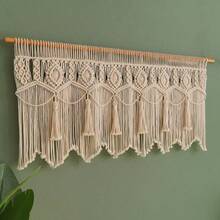1入組波西米亞風格牆壁裝飾壁掛、窗簾、床頭掛毯，配有短門帘，手工編織流蘇落地窗簾（不包括升降棒）