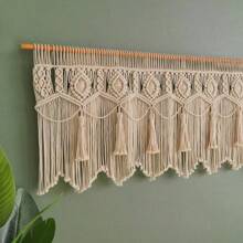 1入組波西米亞風格牆壁裝飾壁掛、窗簾、床頭掛毯，配有短門帘，手工編織流蘇落地窗簾（不包括升降棒）