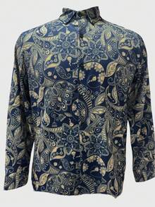 Men's Long Sleeve Paisley Print Shirt - Royal Blue - View 3