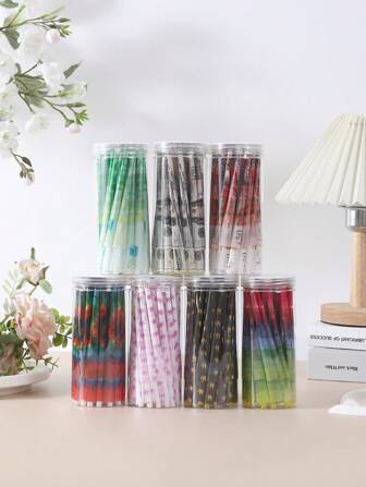 50Pcs/Jar Colorful Herb Pre-Rolled Cone With Tips, Trumpet Type Grass Rolling Paper, And Cigarette Pipe, Smoking Accessories, Black And White Jars Shipped Randomly, Back To School Supplies