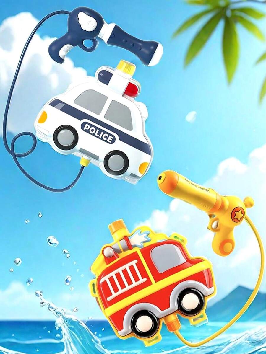 1套兒童背包水槍玩具，拉式水槍適用於戶外水上玩耍，大容量 - 彩色 - 查看 1