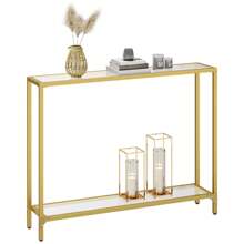 Console Table With Shelves 100cm Tempered Glass Side Table Entryway Table Modern Sofa Table Display Table Metal Frame Living Room Hallway Gold