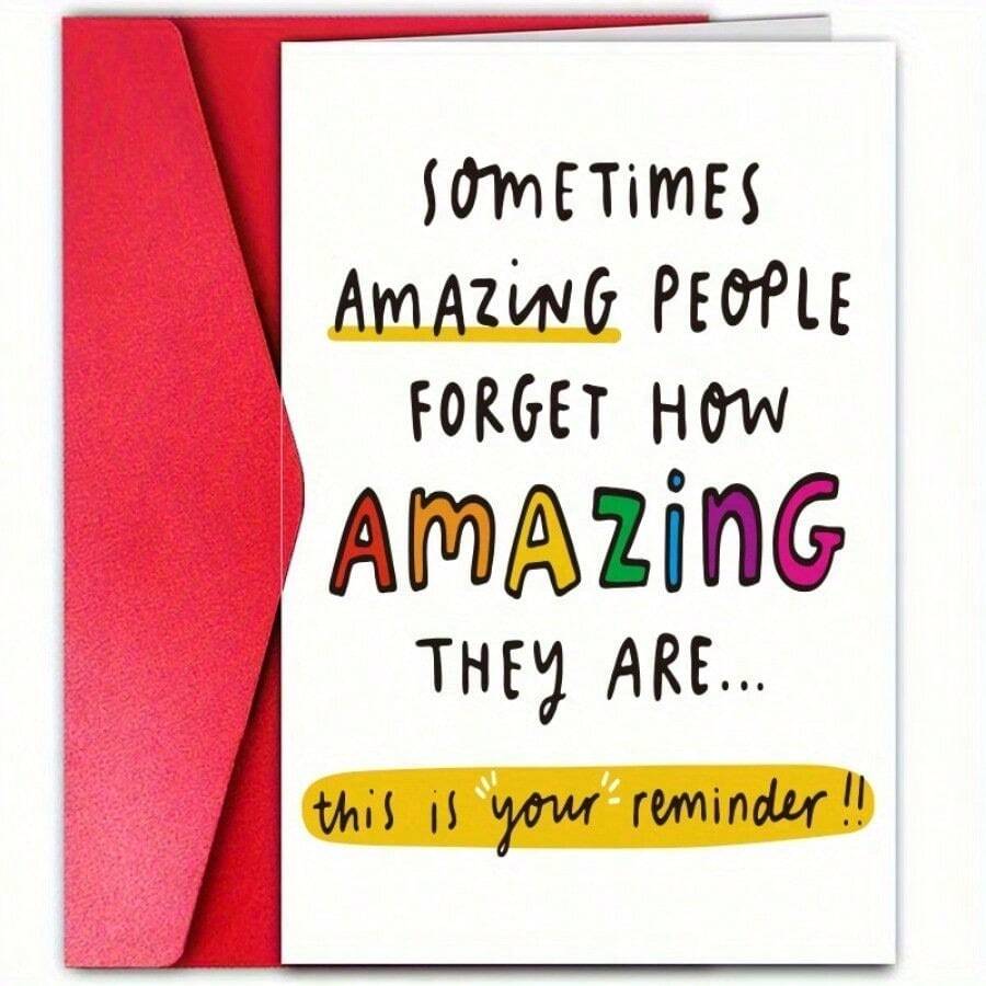 Tarjeta de 'Eres asombroso' - Tarjeta de agradecimiento, este es tu recordatorio de que eres asombroso, felicidades, orgulloso de ti, tarjeta de apreciación - Rojo - Ver 1
