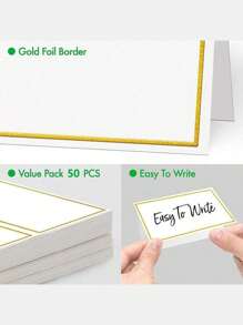 50/100入組/個具有金箔邊框的座位卡,座位卡座,桌面標誌支架,用於中心裝飾,婚禮,聚會,生日照片攝影支架 - 白色 - 查看 6