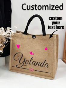 1 pieza Bolsa de lino personalizada con tu propio diseño, bolsa de tela para mujer para compras, bolsa de lino con diseño único (foto, paisaje, ilustración), plegable, gran capacidad, ligera, bolsa de tela personalizada, bolsa de hombro, bolsa de compras casual para mujeres, principiantes y trabajadores de cuello blanco para aniversarios, Navidad, invierno, vacaciones/vacaciones, negocios/viajes/trabajo/oficina, artículos esenciales de playa, bolso de verano para mujer, perfecto para viajes, vacaciones y playa, multiusos, gran capacidad, versátil, multifuncional, glamour de Año Nuevo - Caqui - Ver 3