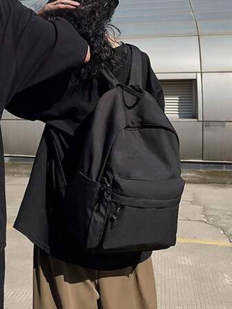 Mochila casual de nailon de alta capacidad de unicolor y multifuncional de moda, con múltiples bolsillos, adecuada para estudiantes, mujeres activas, útiles escolares