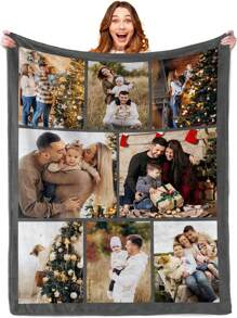 Customized 5-Photo Collage Blanket With Text, Perfect For Birthdays, Anniversaries, Weddings, Halloween, Christmas, Or As A Personalized Gift For Boyfriends/Girlfriends. - 5 Photos - View 9