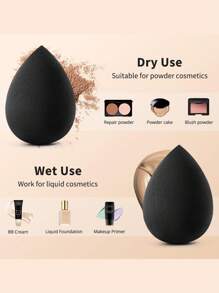 9pcs Makeup Tool Set Including 6 Makeup Sponges For Liquid Makeup + 2 Large Round Powder Puffs + 1 Mini Makeup Sponge For Detail Application - Black - View 4
