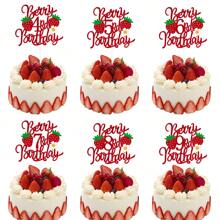 1pc Berry-Themed Birthday Cake Decoration With Flowers, Glitters, & Fruits For 1-9 Year-Old Including Strawberry Theme For Milestone Birthday Parties,Christmas - Multicolor - View 3