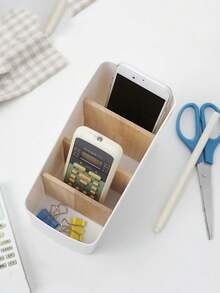 1入組節省空間的桌面組織架：小巧型3層耐用塑料儲物架，適用於遙控器、配件和辦公用品 - 白色 - 查看 4