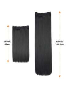 1pc 24 Inch/40 Inch One Piece Synthetic Heat Resistant Clip In Hair Extensions Black Extra Long Straight Hair 5 Clips Hair Extensions Ponytail Extension Heat Resistant Fiber For Ladies Girls For Women Suitable For Various Occasions Including Music Festivals, Parties, Cosplay, Holidays And Christmas New Year Gifts - Black - View 2