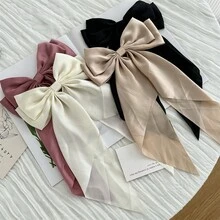 一個緞面純色長緞帶大蝴蝶結超仙髮夾DIY配件、禮物和裝飾 - 彩色 - 查看 7