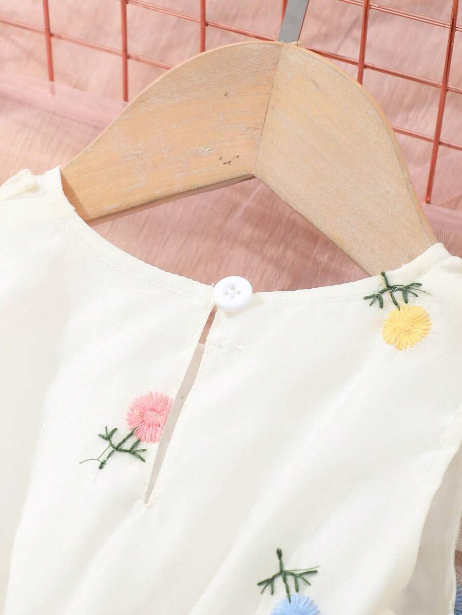 Baby Girl Sleeveless Floral Embroidery Mesh Princess Dress for Sale