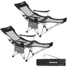#WEJOY 2-In-1 Reclining Camping Chair Lightweight Folding Outdoor Chair With Adjustable Backrest & Footrest Camping Lounge Chair With Headrest, Cup Holder, Storage Bag, For Beach, Lawn, Concert - Black - View 2