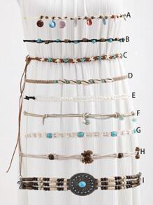 1 件女士波西米亚风蜡绳镂空手工编织装饰连衣裙腰带夏季，学校 - A - 查看 12