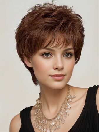 Short Pixie Cut Wigs With Bangs Straight Layered Glueless Wear And Go Beginner Friendly Heat Resistant Synthetic Hair Wig For Women 4 Inch