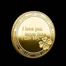 Moneda conmemorativa impresa con corazón dorado redondo y la frase "Te quiero" - Dorado - Ver 6