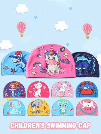 1pc Children's Swimming Cap, Cute Cartoon Cloth Swimming Cap, Swimming Cap For Middle And Children In Swimming Pool, Swimming Cap For Infants And Babies