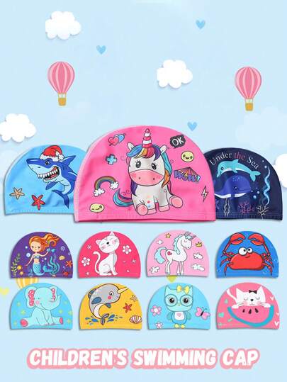 1件儿童泳帽，可爱卡通布质泳帽，中大童泳池游泳帽，婴幼儿游泳帽