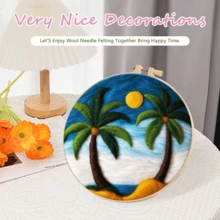 1包椰樹圖案毛氈畫DIY刺繡套件手工毛氈繡畫針刺入門套裝裝飾20x20cm/7.87x7.87英寸 - 彩色 - 查看 6