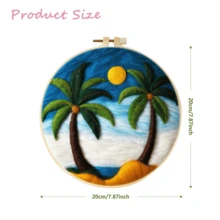 1包椰樹圖案毛氈畫DIY刺繡套件手工毛氈繡畫針刺入門套裝裝飾20x20cm/7.87x7.87英寸 - 彩色 - 查看 2