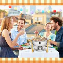 Chafing Dish Buffet Set Of 4 Pack, 5 QT Silver Round Catering Warmer Set With Food And Water Trays, Stainless Steel Chafing Dishes With Glass Lid & Holder For Event Party Holiday - Gold - View 8