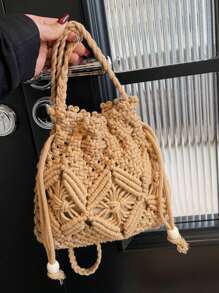 女士编织小手提包，新款时尚柳条斜挎包，小众小众沙滩单肩包，百搭方形信封式别致斜挎包，沙滩度假包，沙滩钱包，夏季、度假和日常使用的完美之选 - 卡其色 - 查看 8