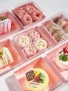 10/12/15/20 piezas Cajas de papel para charcutería con tapas transparentes, cajas de galletas marrones, cajas de postres, recipientes desechables para alimentos para sándwich, rebanada de pastel, magdalena, fresa cubierta de chocolate, accesorios de cocina, suministros de repostería, organización y almacenamiento de cocina