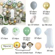 Kit arco de decoração de festa de aniversário infantil com tema zoológico de animais selvagens na selva de 53 peças para primeiro aniversário, incluindo balões - Verde - Visão 2