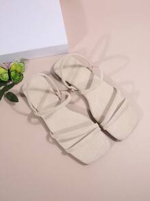 Fashionable & Versatile French Breeze Sandals, Korean Style Delicate Straps Gentle Flatform Slip-On Sandals For Summer Outdoor Wear - Beige - View 4