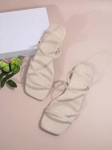 Fashionable & Versatile French Breeze Sandals, Korean Style Delicate Straps Gentle Flatform Slip-On Sandals For Summer Outdoor Wear - Beige - View 2