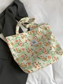 Cherry Print Simple Bucket Large Shoulder Tote Bag, Student Girl Shoulder School Bag, Heart Print Sweet Bag, Corduroy Tote Bag, Fashion All Season - Green - View 7