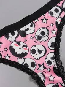 Bộ 4 quần lót ren phối màu gợi cảm, dễ thương phong cách Gothic dành cho nữ của Dircho, họa tiết Halloween màu hồng đen với hình mắt, đầu lâu, sao và nhện, chất liệu mềm mại, thoải mái, thích hợp cho đồ lót nữ. - Nhiều màu - Xem 6