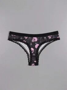 Bộ 4 quần lót ren phối màu gợi cảm, dễ thương phong cách Gothic dành cho nữ của Dircho, họa tiết Halloween màu hồng đen với hình mắt, đầu lâu, sao và nhện, chất liệu mềm mại, thoải mái, thích hợp cho đồ lót nữ. - Nhiều màu - Xem 4