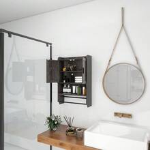 Bathroom Wall Cabinet With Doors,Adjustable Shelf,Towel Bar And Paper Holder, Over The Toilet Storage Cabinet, Medicine Cabinet For Bathroom-Grey - 灰色 - 查看 6