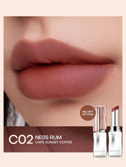 MISTINE 3.2克泰式拿铁奶油哑光唇膏，柔滑滋润，高显色度，淡化唇纹，不粘腻，防晕染，不沾杯，轻盈舒适，二氧化碳萃取，淡淡醇厚朗姆酒香气