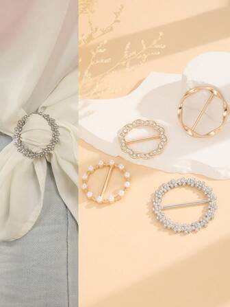 4 件装女士优质珍珠圆环围巾夹/衬衫纽扣，百搭时尚服装配饰