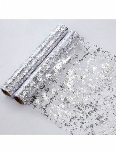 1/2pcs 28*5/10/30m Silver Sparkling Glitter Foil Metallic Thin Mesh Table Runner, Centerpiece Decoration For Wedding, Birthday, Christmas Party, Available In Multiple Colors