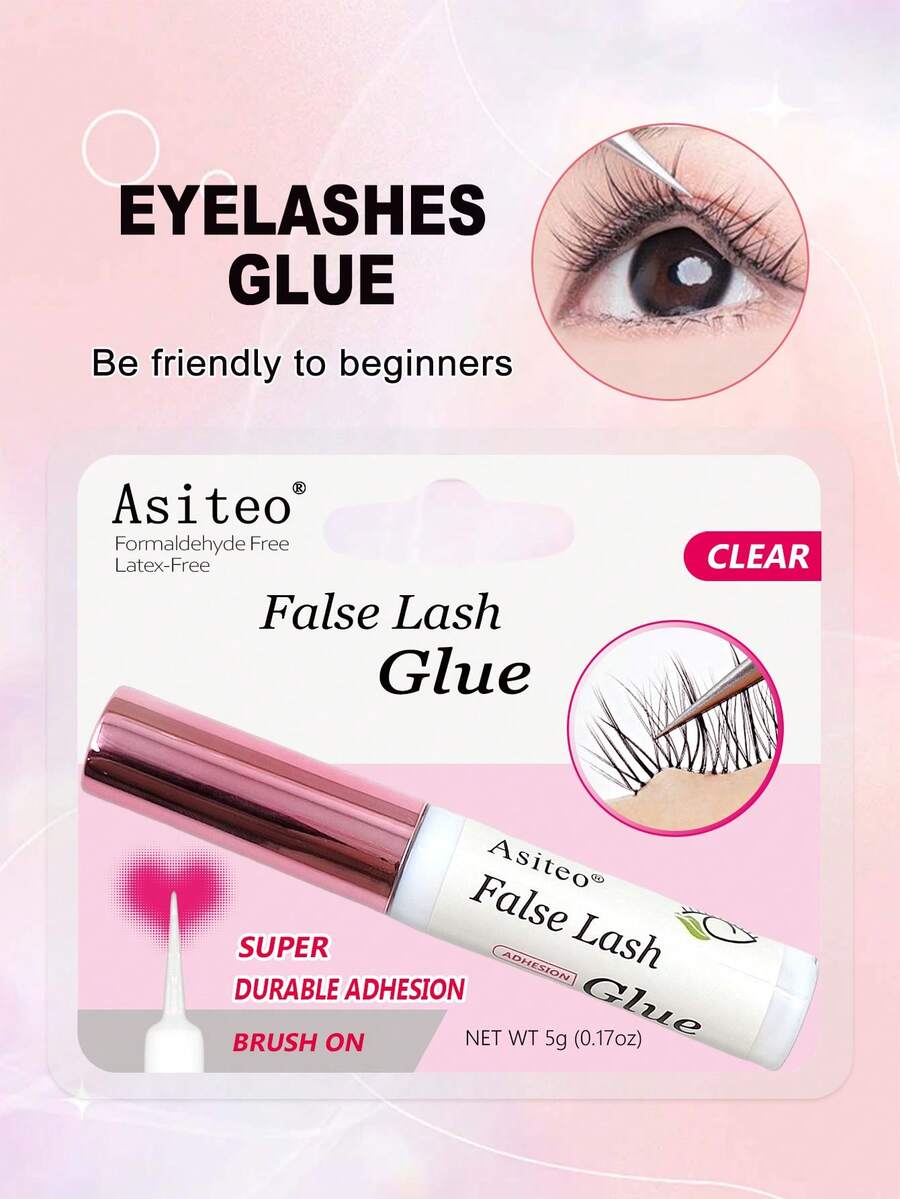 Asiteo 0.18 oz/1 pieza de pegamento para pestañas de estilo fuerte, transparente, impermeable, aspecto natural, sin látex para extensiones de pestañas DIY que mantienen pegamento de extensión de pestañas de larga duración, no irritante y de secado rápido con aplicador de cepillo,adhesivo para pestañas - Blanco - Ver 1
