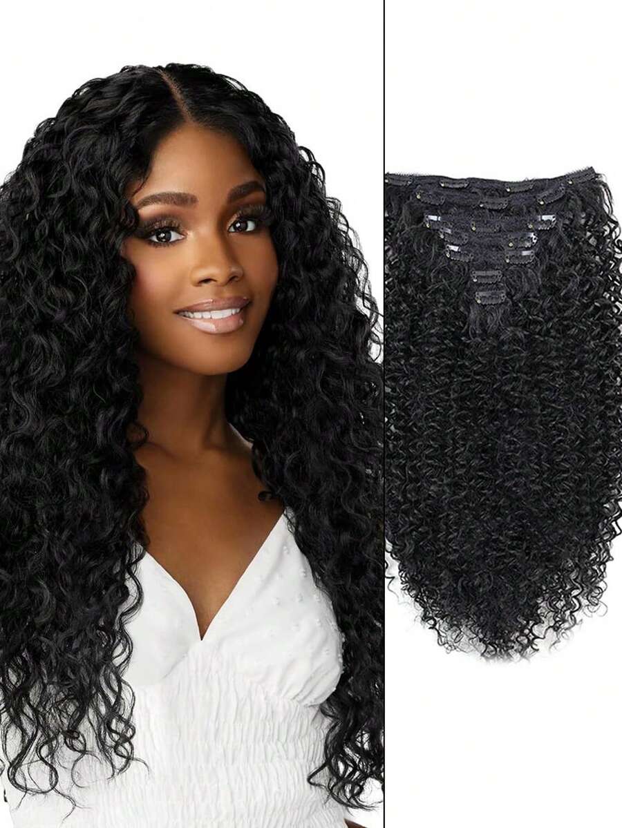 20 Inch Black Seven-Piece Set 16 Card Small Curly Hair Extensions Curly Hair Extensions Invisible Traceless Water Ripple Hair Extensions